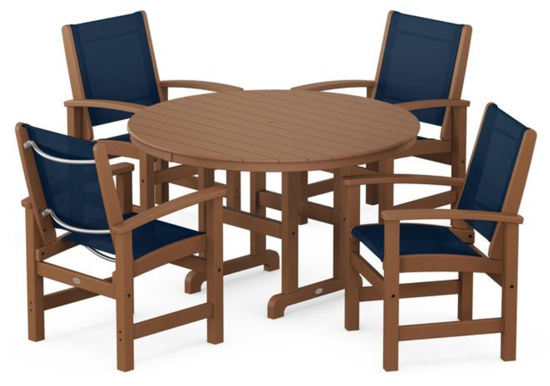 POLYWOOD® Coastal 5-Piece Round Farmhouse Dining Set