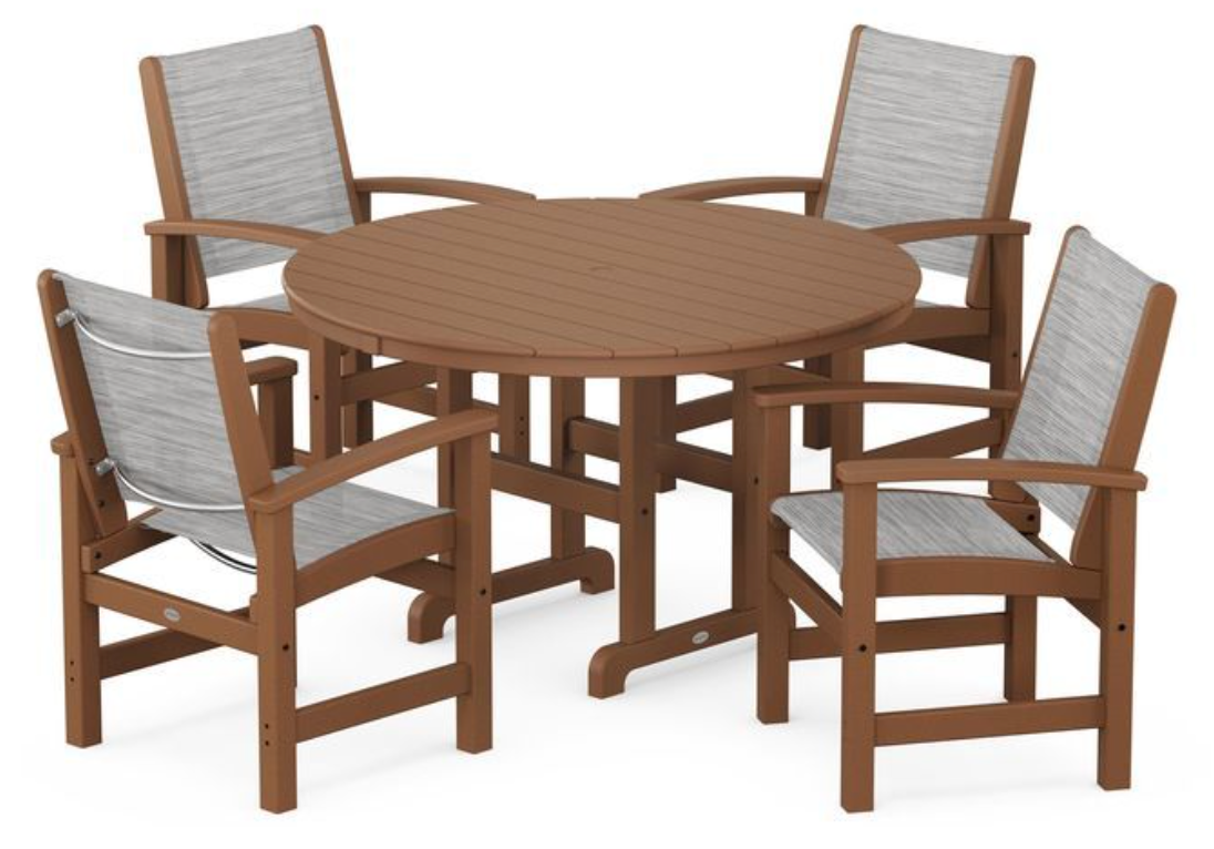 POLYWOOD® Coastal 5-Piece Round Farmhouse Dining Set