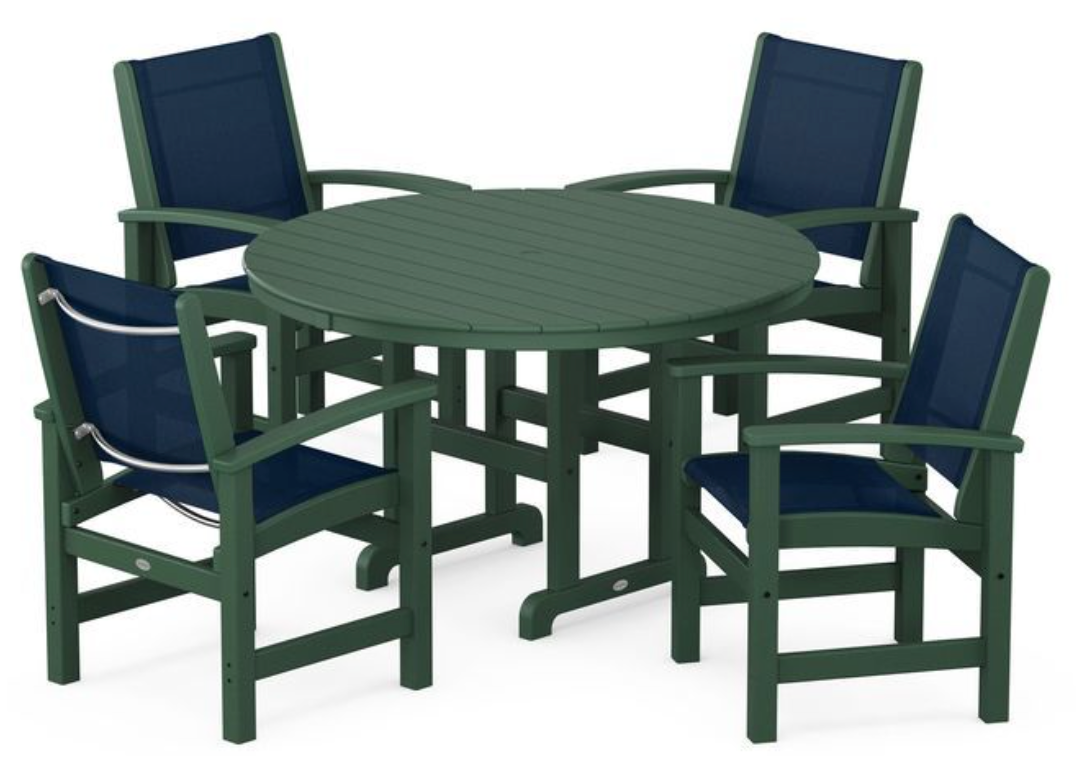 POLYWOOD® Coastal 5-Piece Round Farmhouse Dining Set