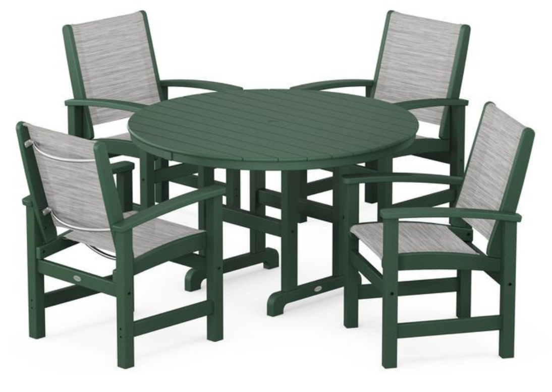 POLYWOOD® Coastal 5-Piece Round Farmhouse Dining Set