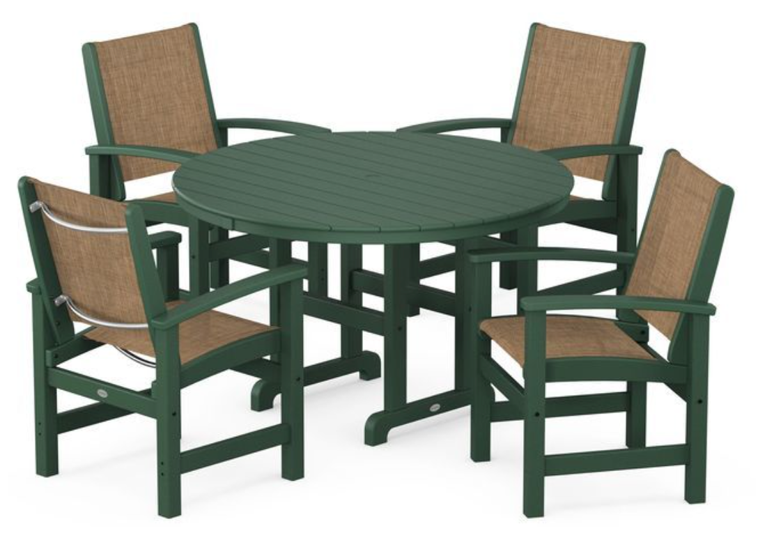 POLYWOOD® Coastal 5-Piece Round Farmhouse Dining Set