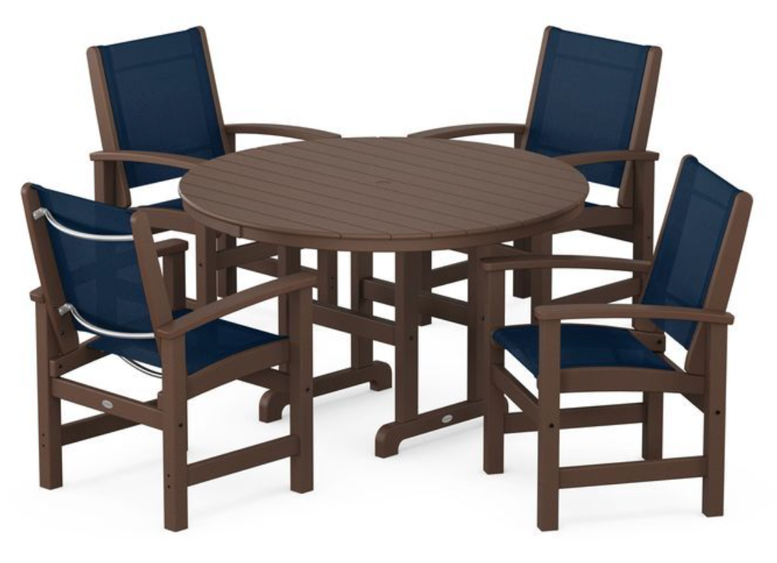 POLYWOOD® Coastal 5-Piece Round Farmhouse Dining Set