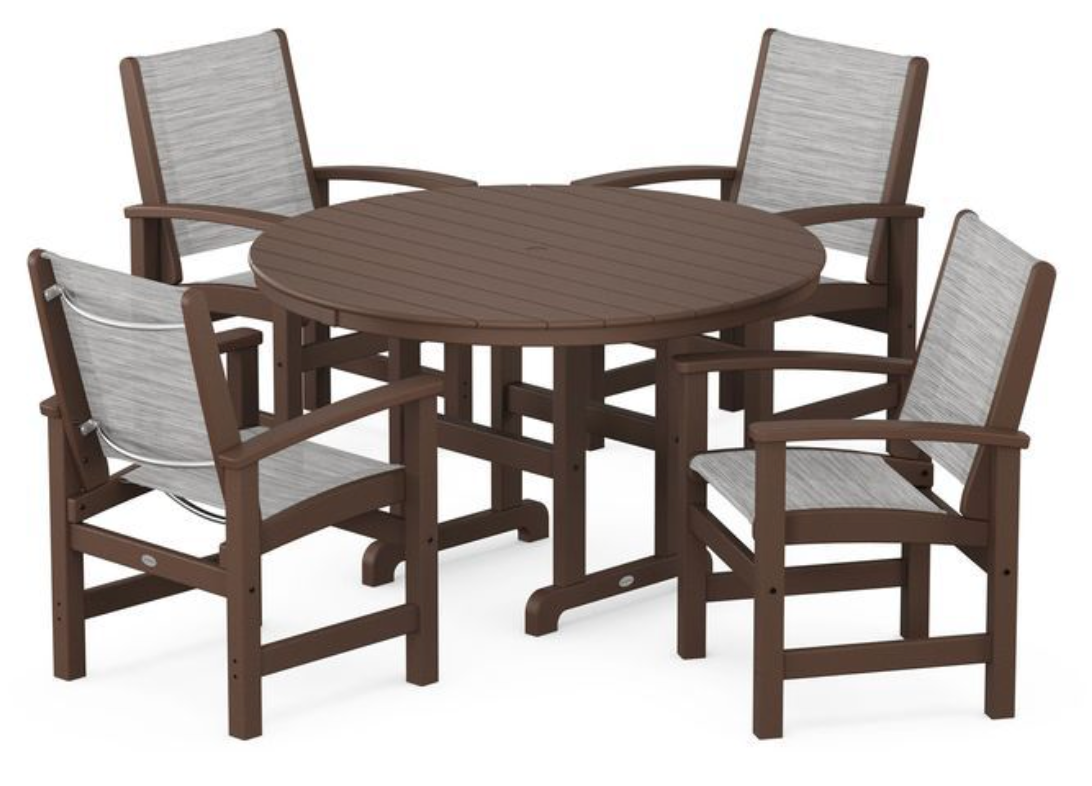 POLYWOOD® Coastal 5-Piece Round Farmhouse Dining Set