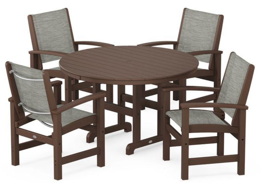 POLYWOOD® Coastal 5-Piece Round Farmhouse Dining Set