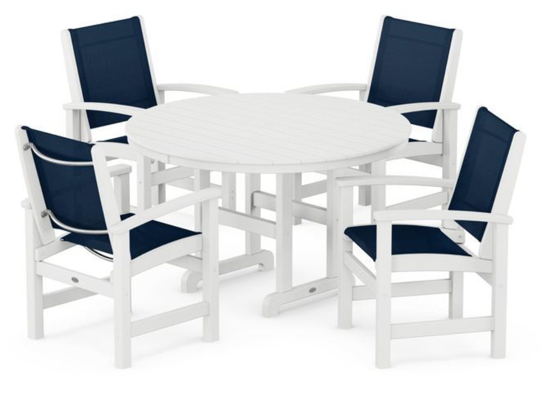 POLYWOOD® Coastal 5-Piece Round Farmhouse Dining Set