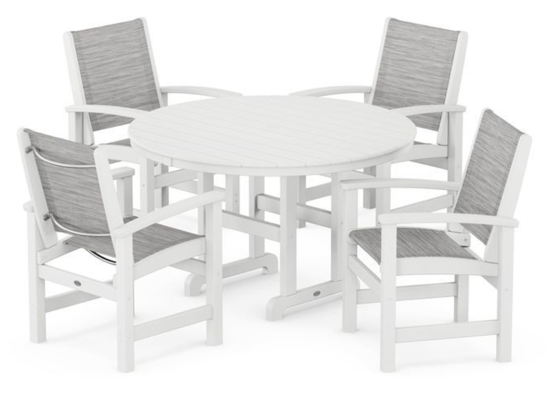 POLYWOOD® Coastal 5-Piece Round Farmhouse Dining Set