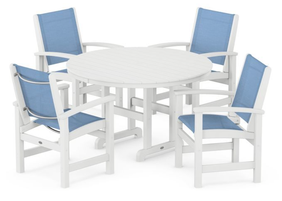 POLYWOOD® Coastal 5-Piece Round Farmhouse Dining Set