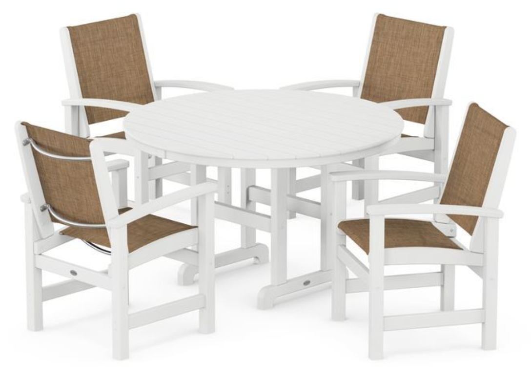 POLYWOOD® Coastal 5-Piece Round Farmhouse Dining Set