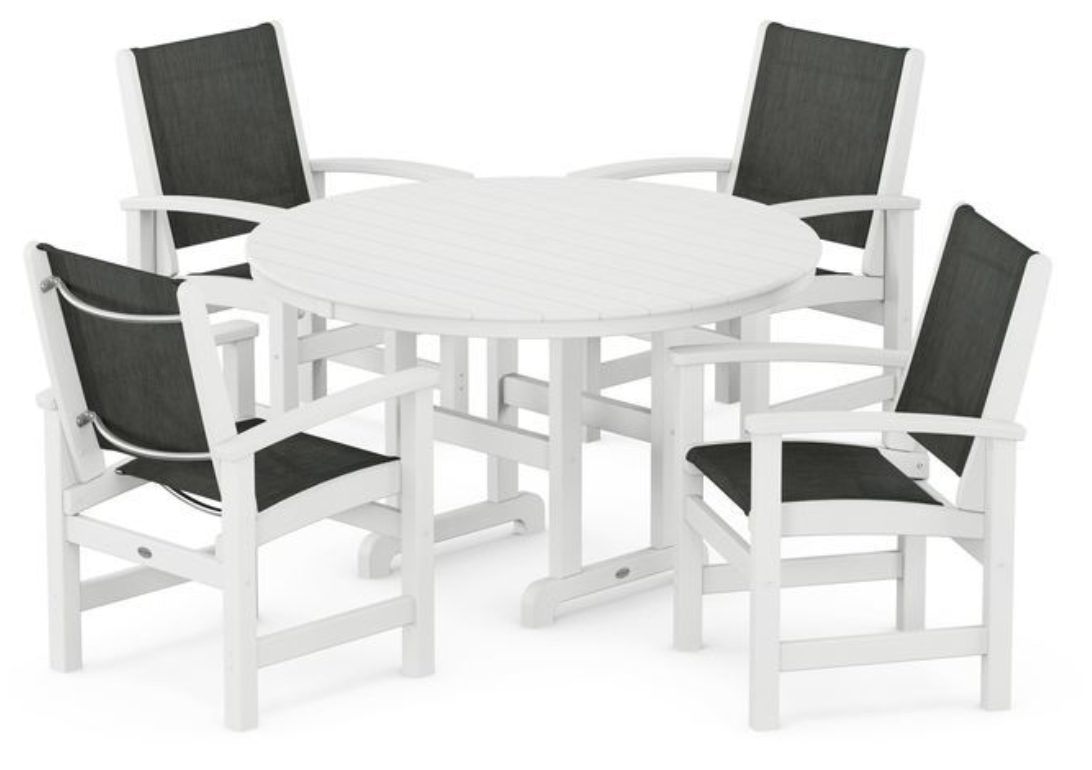 POLYWOOD® Coastal 5-Piece Round Farmhouse Dining Set