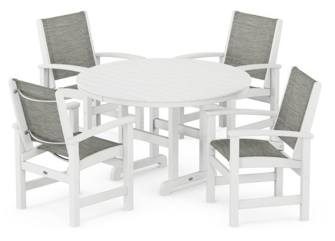 POLYWOOD® Coastal 5-Piece Round Farmhouse Dining Set