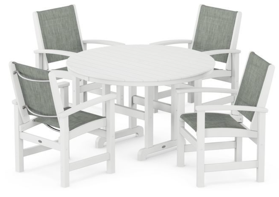 POLYWOOD® Coastal 5-Piece Round Farmhouse Dining Set