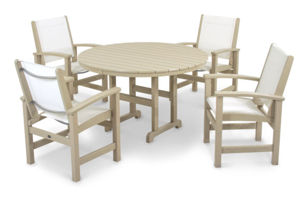 POLYWOOD® Coastal 5-Piece Round Farmhouse Dining Set