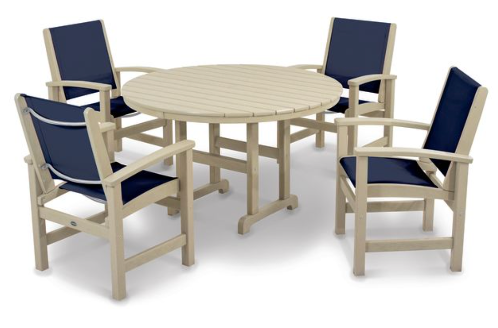 POLYWOOD® Coastal 5-Piece Round Farmhouse Dining Set