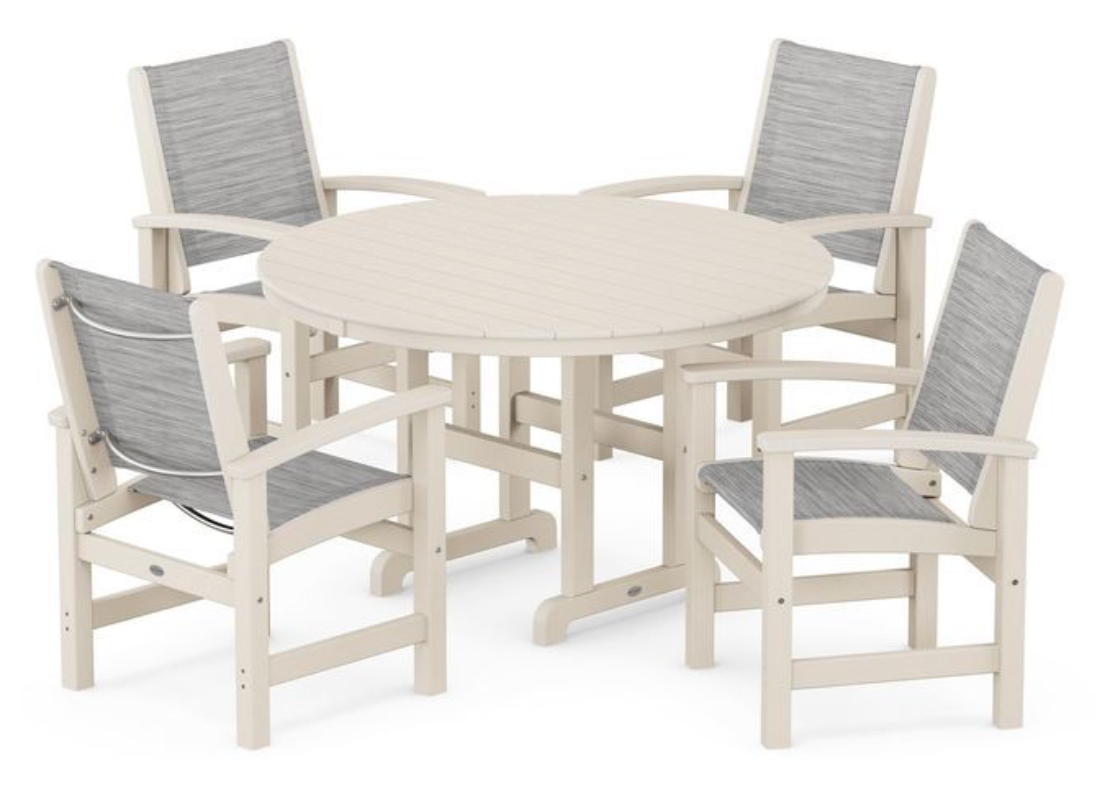 POLYWOOD® Coastal 5-Piece Round Farmhouse Dining Set