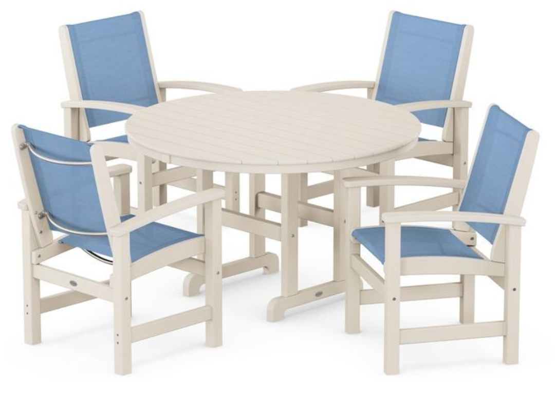 POLYWOOD® Coastal 5-Piece Round Farmhouse Dining Set