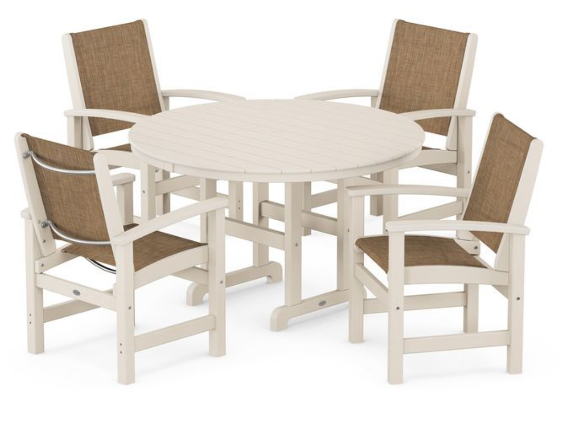 POLYWOOD® Coastal 5-Piece Round Farmhouse Dining Set