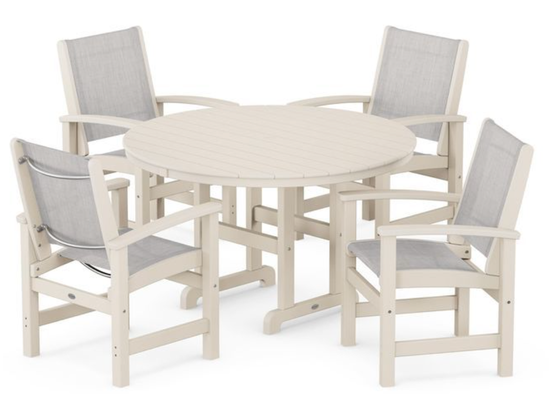 POLYWOOD® Coastal 5-Piece Round Farmhouse Dining Set