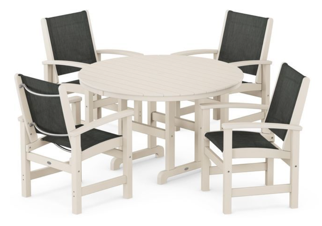 POLYWOOD® Coastal 5-Piece Round Farmhouse Dining Set