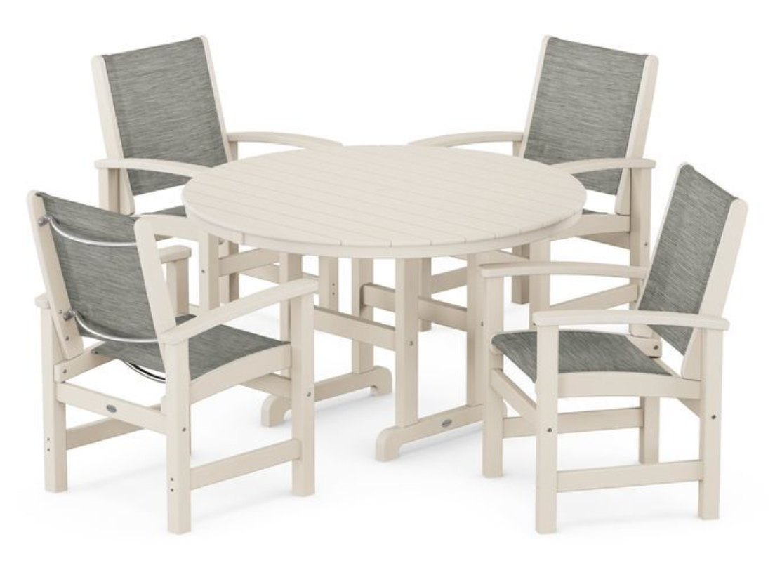 POLYWOOD® Coastal 5-Piece Round Farmhouse Dining Set