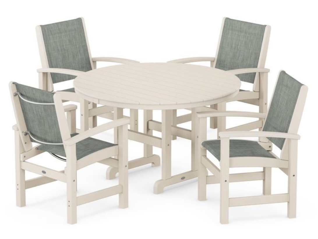 POLYWOOD® Coastal 5-Piece Round Farmhouse Dining Set