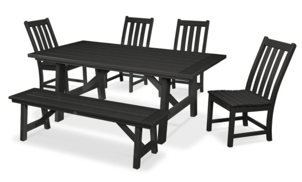 POLYWOOD® Vineyard 6-Piece Rustic Farmhouse Side Chair Dining Set with Bench