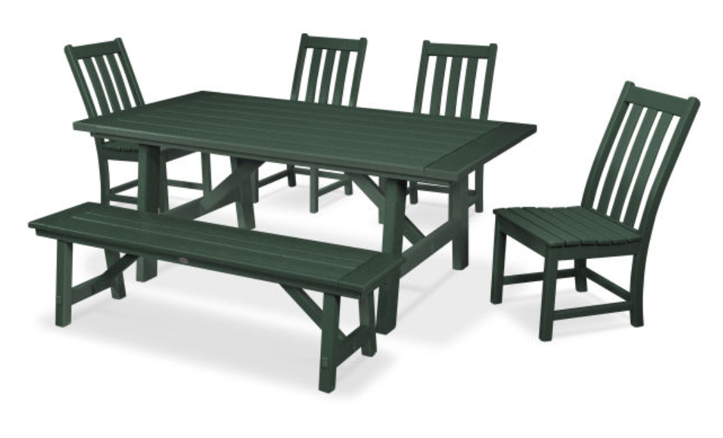 POLYWOOD® Vineyard 6-Piece Rustic Farmhouse Side Chair Dining Set with Bench