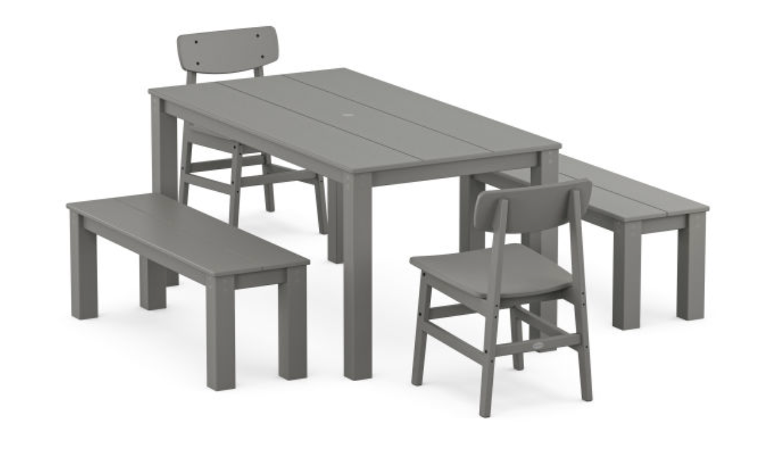 POLYWOOD® Modern Studio Urban Chair 5-Piece Parsons Dining Set with Benches