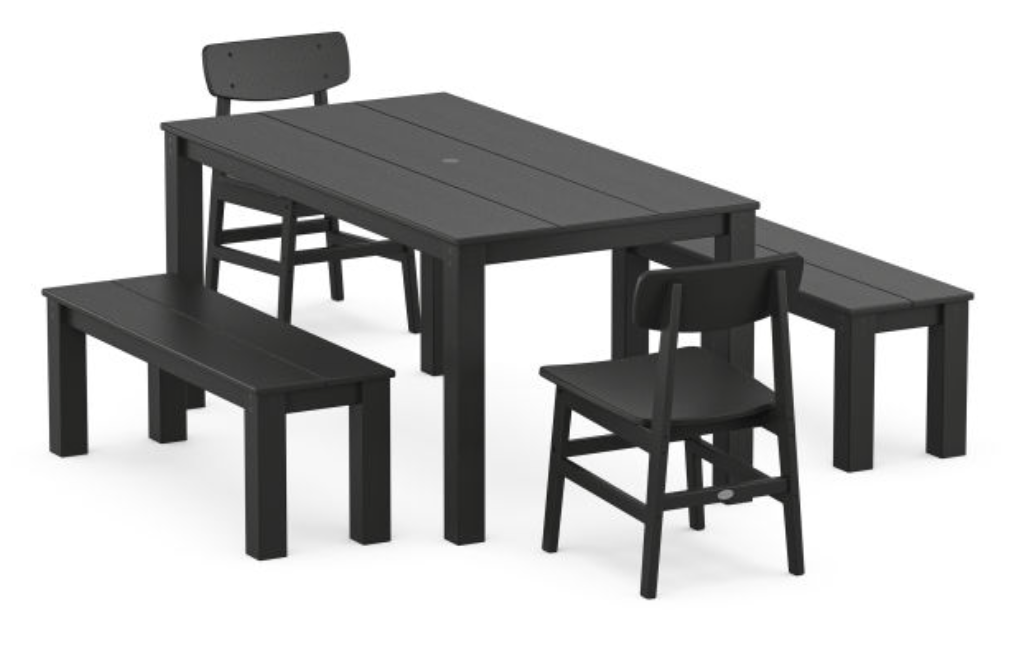 POLYWOOD® Modern Studio Urban Chair 5-Piece Parsons Dining Set with Benches