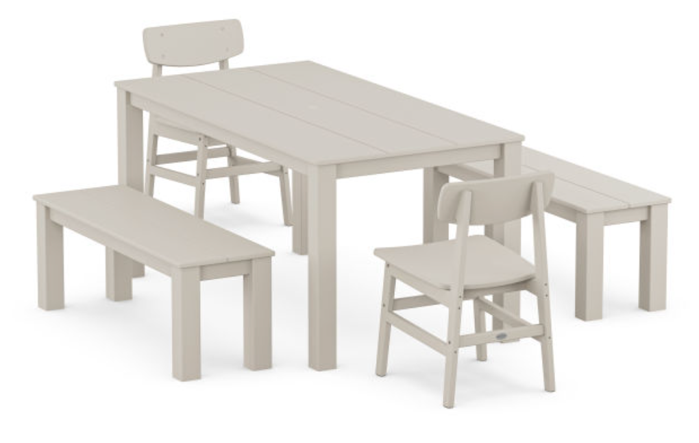 POLYWOOD® Modern Studio Urban Chair 5-Piece Parsons Dining Set with Benches