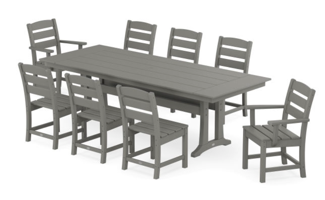 POLYWOOD® Lakeside 9-Piece Farmhouse Dining Set with Trestle Legs