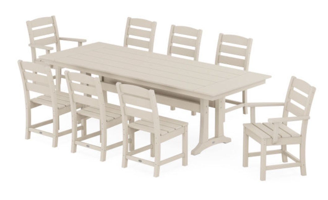POLYWOOD® Lakeside 9-Piece Farmhouse Dining Set with Trestle Legs