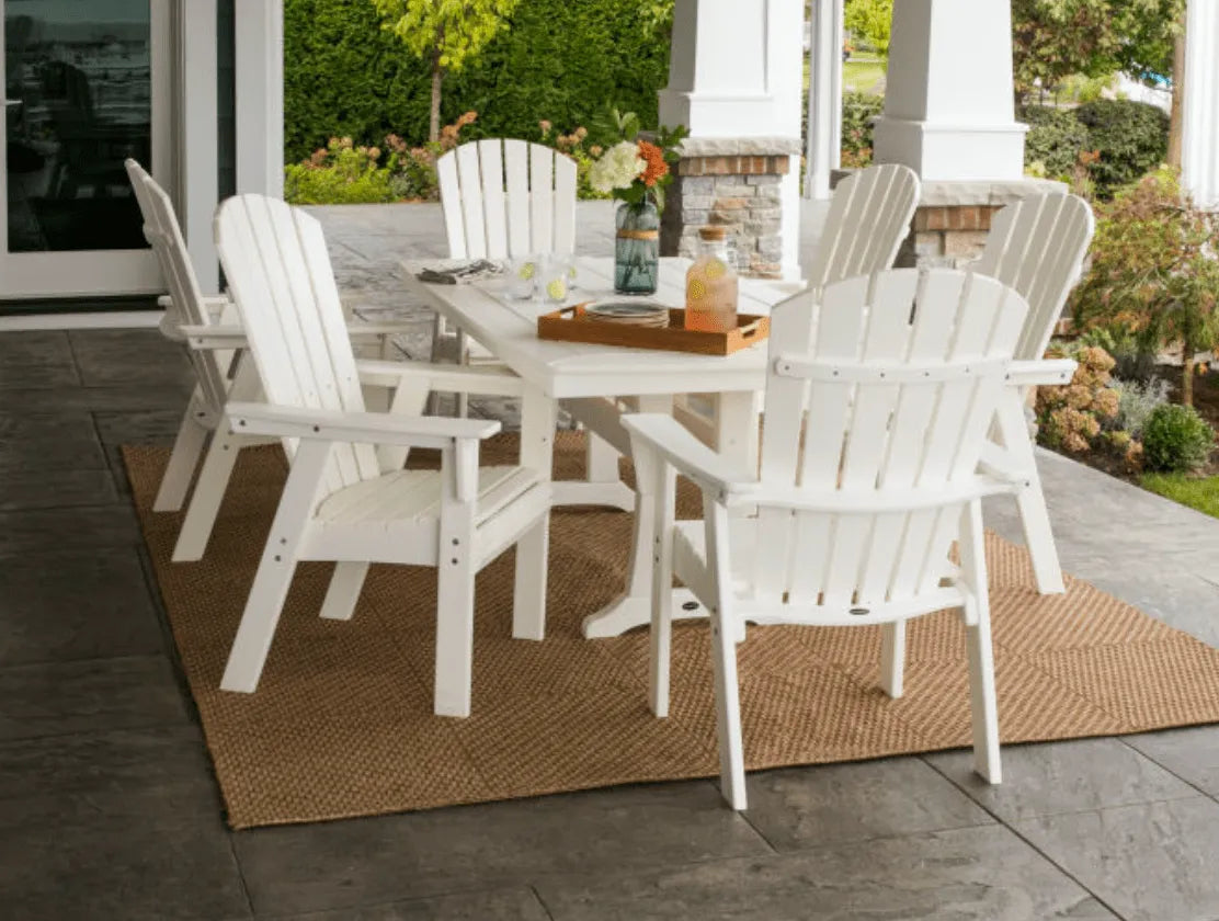 Polywood Dining Set POLYWOOD® Nautical Curveback Adirondack 7-Piece Dining Set with Trestle Legs