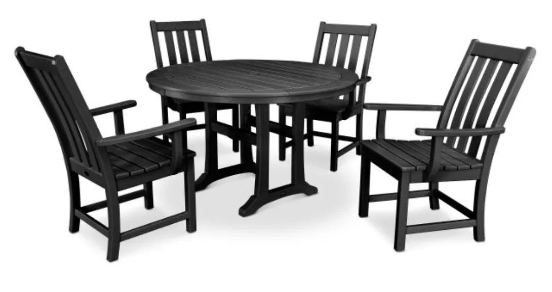 Polywood Dining Set Slate Grey POLYWOOD® Vineyard 5-Piece Round Dining Set with Trestle Legs