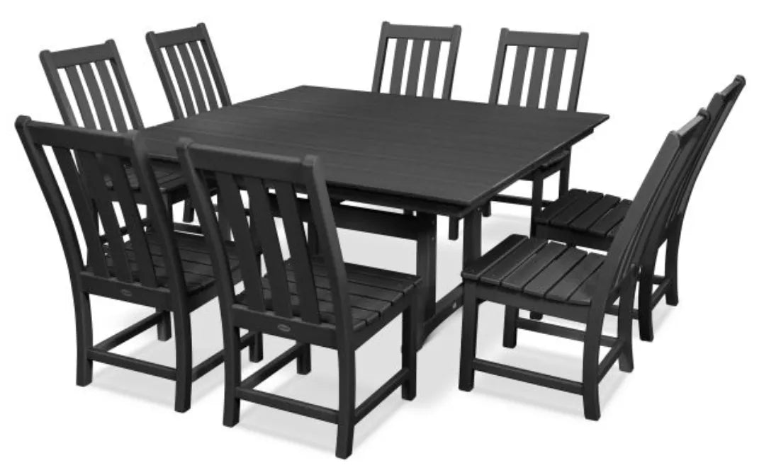 Polywood Dining Set Black POLYWOOD® Vineyard 9-Piece Farmhouse Trestle Dining Set