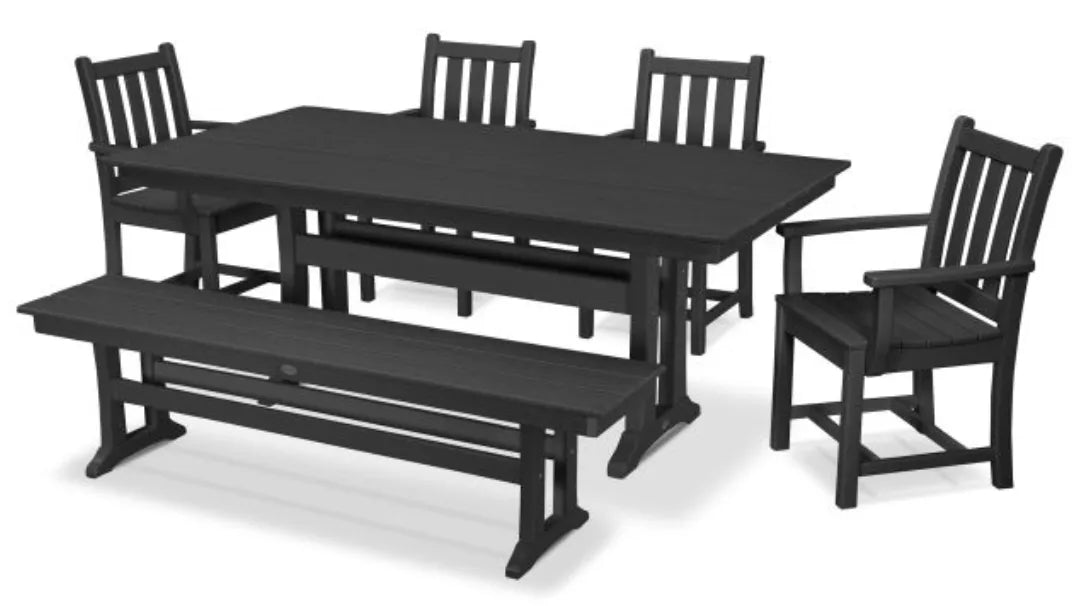 Polywood Dining Set Black POLYWOOD® Traditional Garden Arm Chair 6-Piece Farmhouse Dining Set