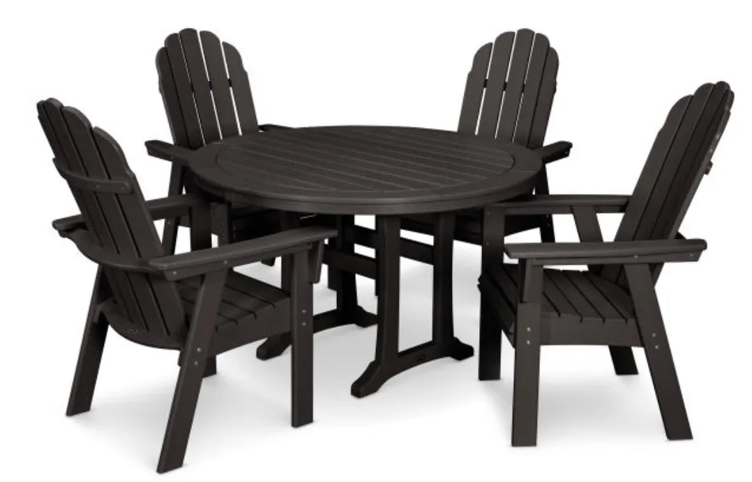 Polywood Dining Set Slate Grey POLYWOOD® Vineyard Curveback Adirondack 5-Piece Nautical Trestle Dining Set