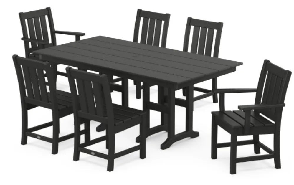 Polywood Dining Set Black / Pedestal Legs POLYWOOD® Oxford 7-Piece Farmhouse Dining Set