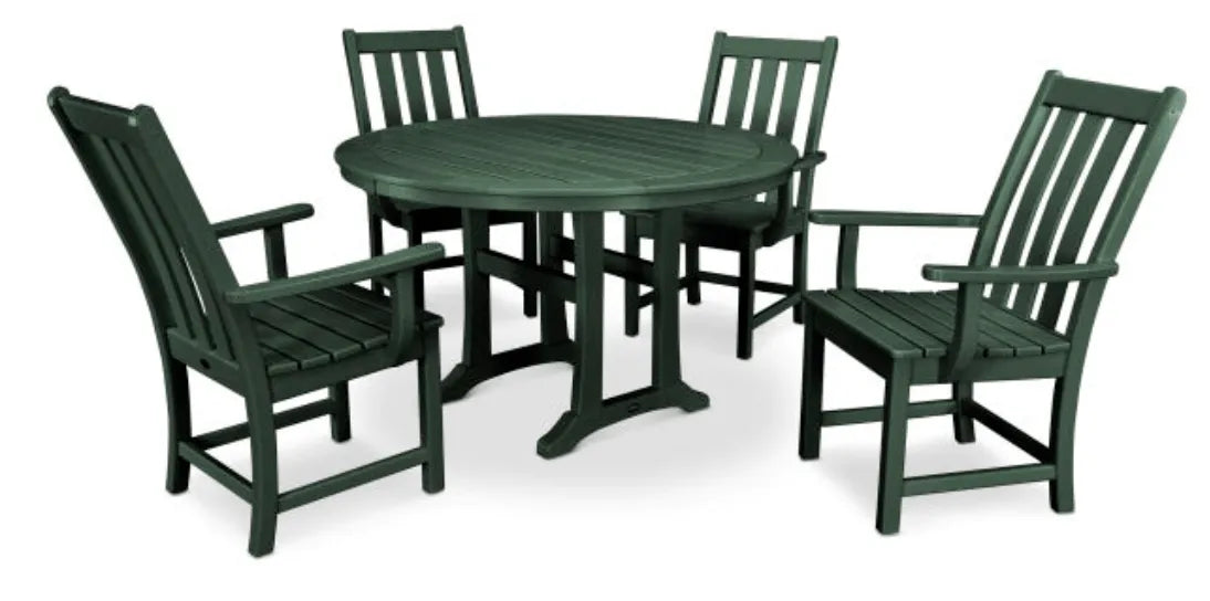 Polywood Dining Set Green POLYWOOD® Vineyard 5-Piece Round Dining Set with Trestle Legs