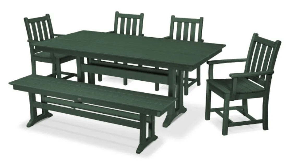 Polywood Dining Set Green POLYWOOD® Traditional Garden Arm Chair 6-Piece Farmhouse Dining Set
