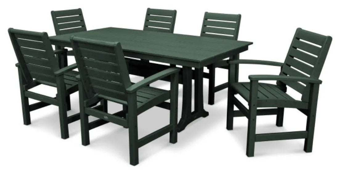 Polywood Dining Set Green POLYWOOD® Signature 7-Piece Farmhouse Dining Set with Trestle Legs