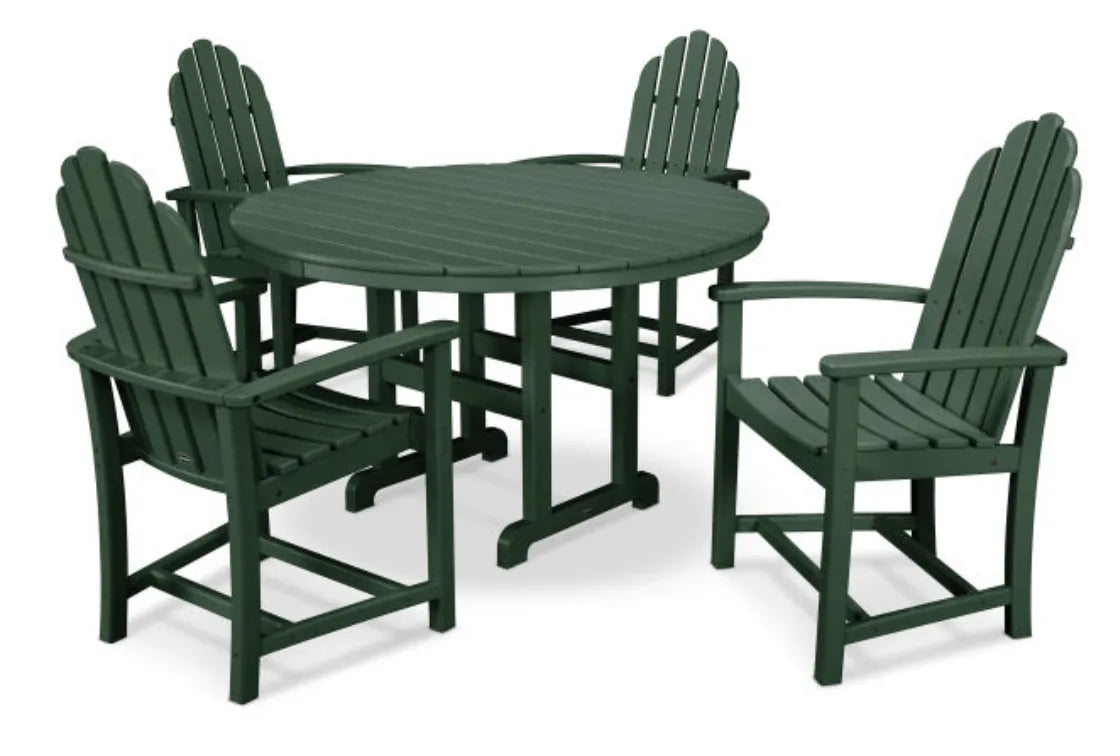 Polywood Dining Set Green POLYWOOD® Classic Adirondack 5-Piece Round Farmhouse Dining Set