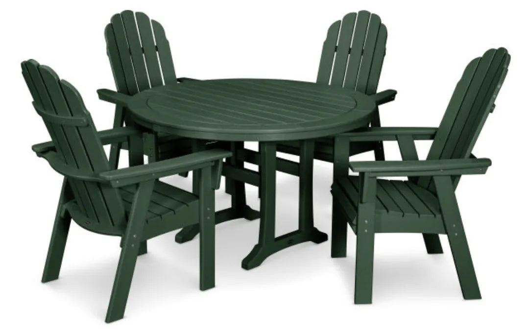 Polywood Dining Set Green POLYWOOD® Vineyard Curveback Adirondack 5-Piece Nautical Trestle Dining Set