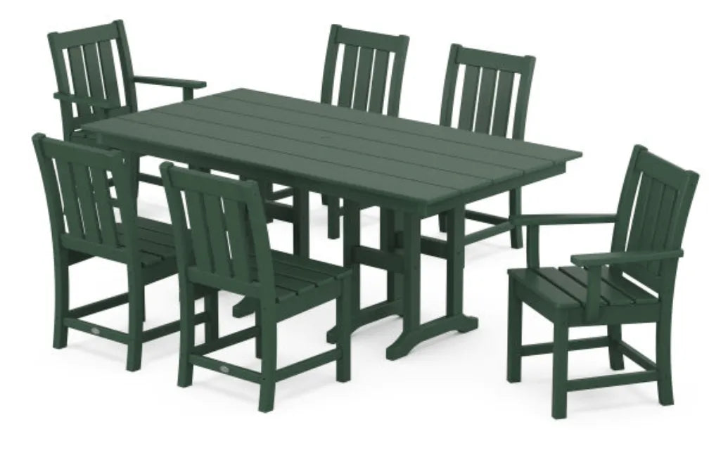 Polywood Dining Set Green / Pedestal Legs POLYWOOD® Oxford 7-Piece Farmhouse Dining Set