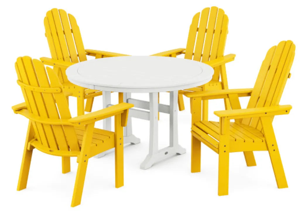 Polywood Dining Set Lemon POLYWOOD® Vineyard Curveback Adirondack 5-Piece Nautical Trestle Dining Set