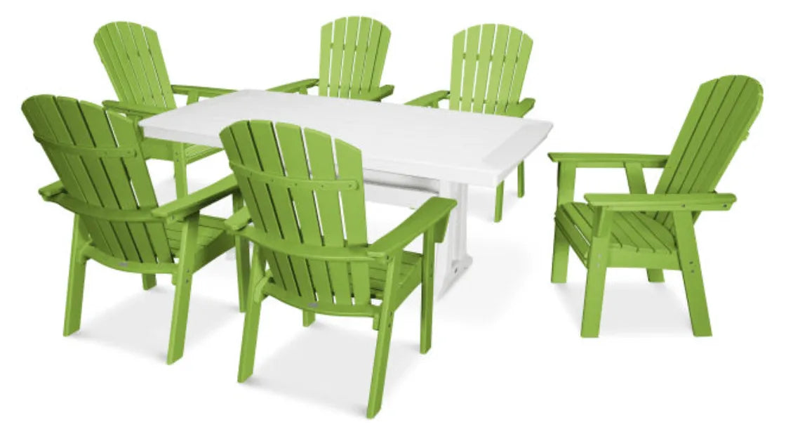 Polywood Dining Set Lime POLYWOOD® Nautical Curveback Adirondack 7-Piece Dining Set with Trestle Legs