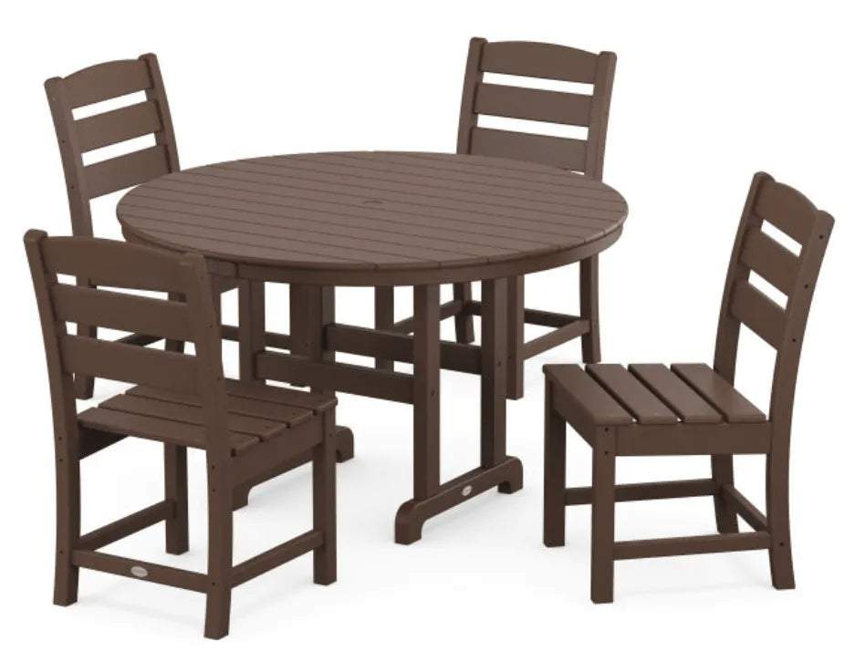 Polywood Dining Set Mahogany POLYWOOD® Lakeside 5-Piece Round Farmhouse Side Chair Dining Set
