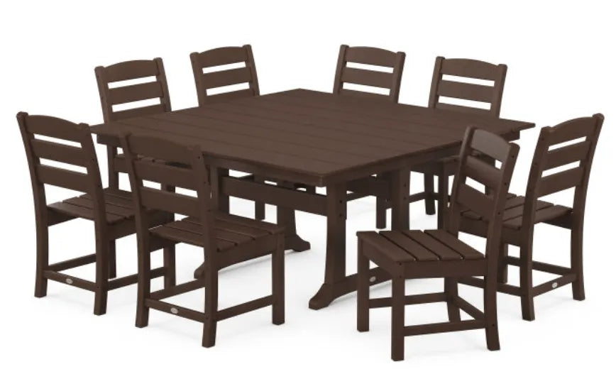 Polywood Dining Set Mahogany POLYWOOD® Lakeside 9-Piece Farmhouse Trestle Dining Set