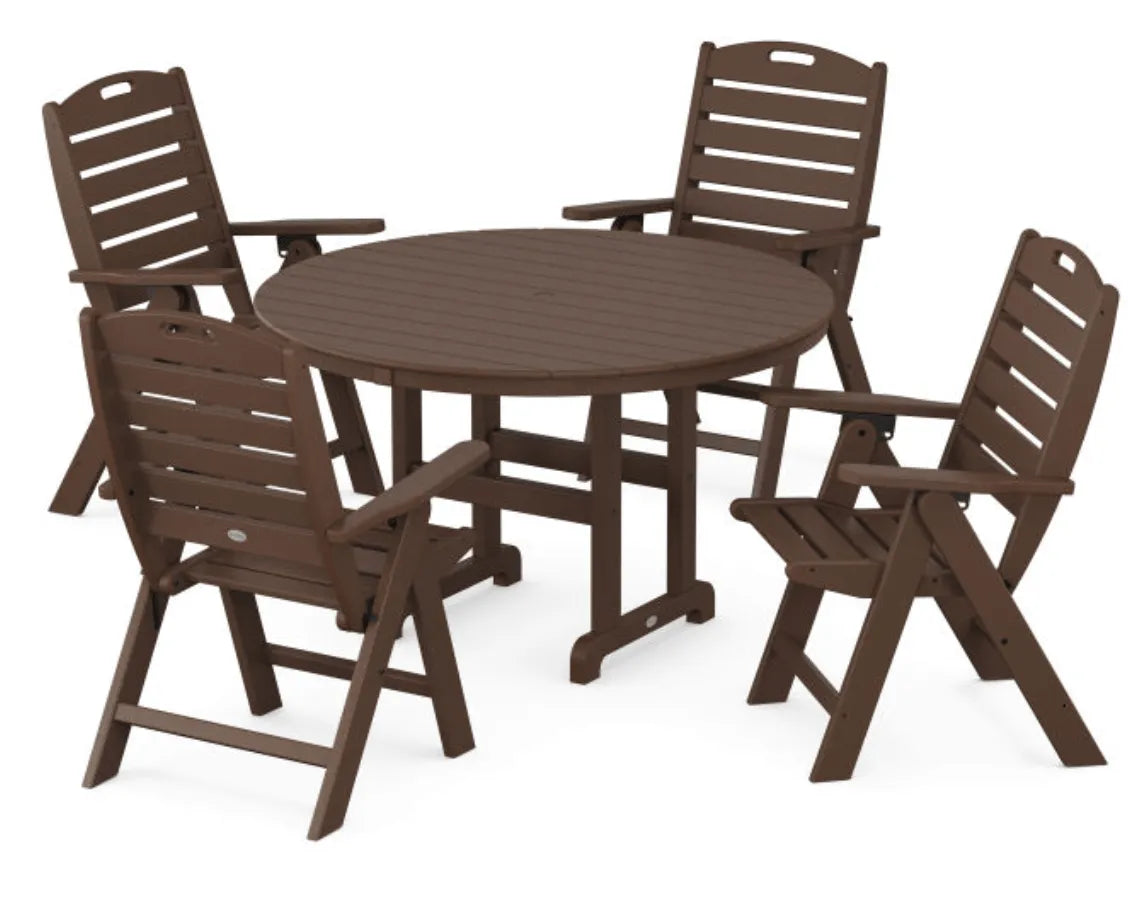 Polywood Dining Set Mahogany POLYWOOD® Nautical Folding Chair 5-Piece Round Farmhouse Dining Set