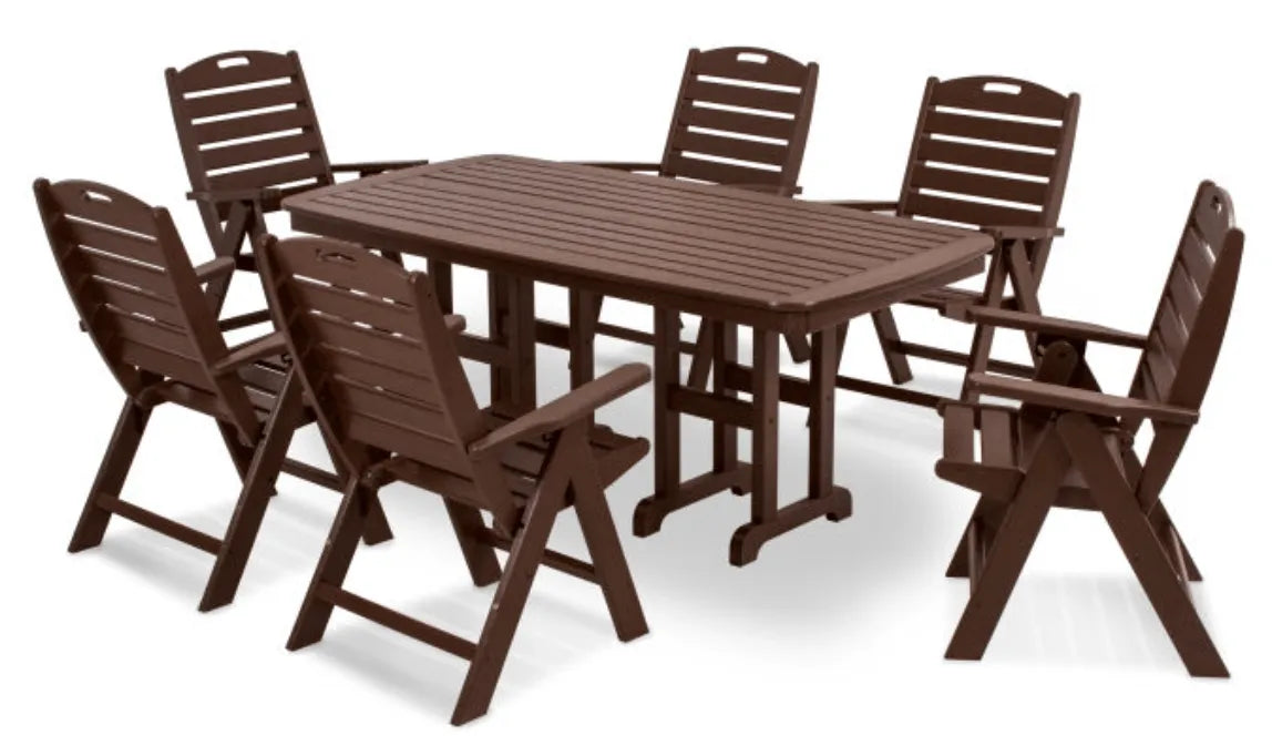 Polywood Dining Set Mahogany POLYWOOD® Nautical Folding Highback Chair 7-Piece Dining Set