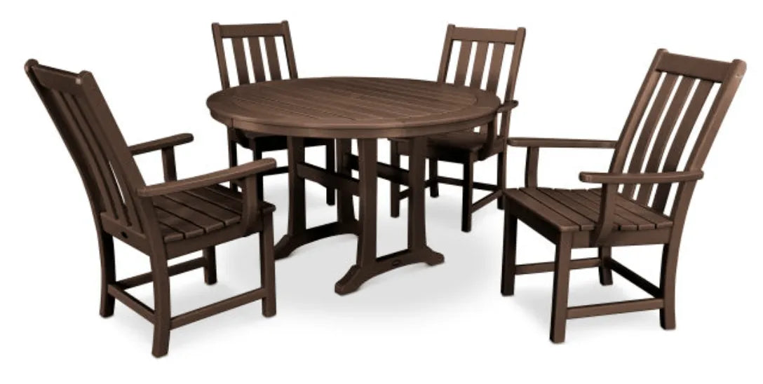 Polywood Dining Set Mahogany POLYWOOD® Vineyard 5-Piece Round Dining Set with Trestle Legs